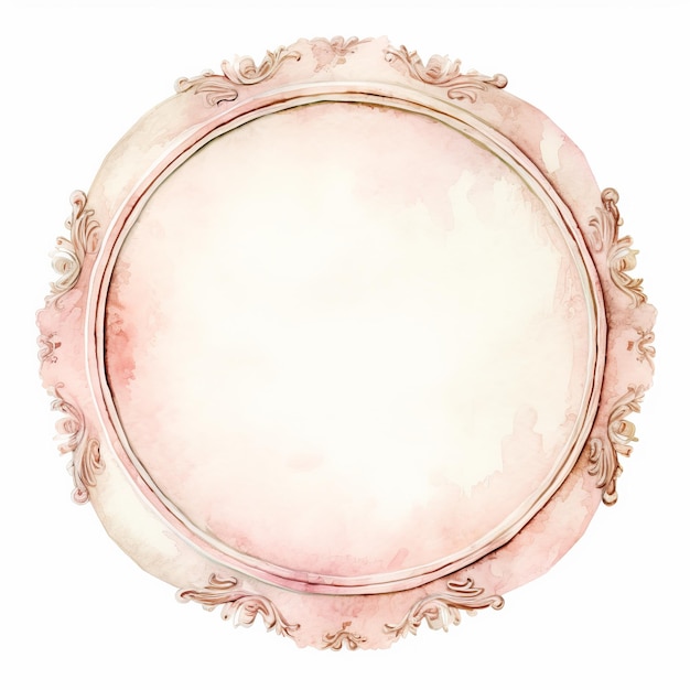 Vintage oval frame isolated on white background watercolor illustration