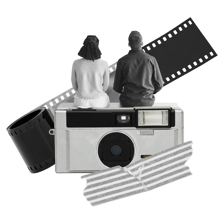 Foto vintage paar png sticker bw ontwerp transparante achtergrond