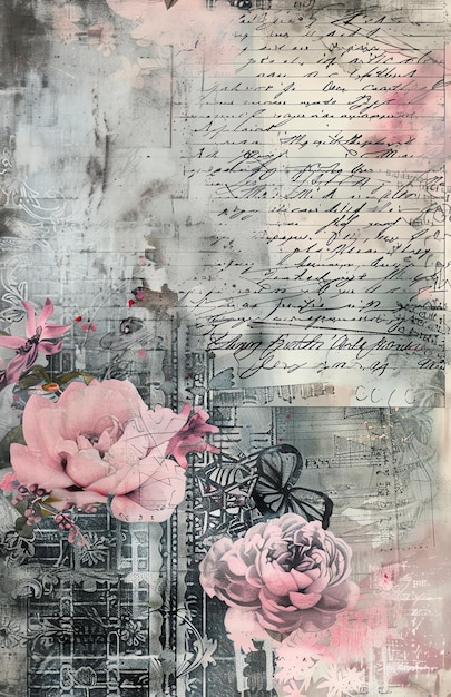 Vintage paarse shabby chic junk journal digitaal papier met rozen