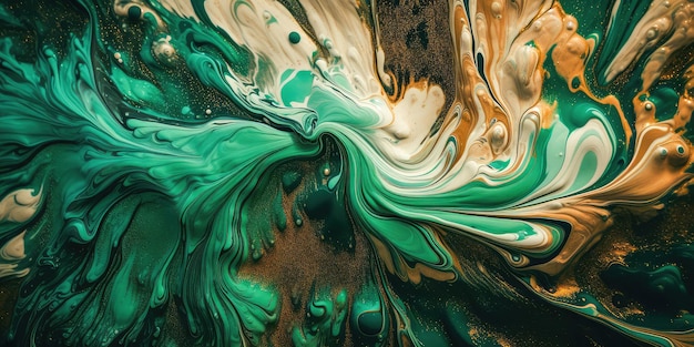 A vintage paint background with swirls of green and gold Generative AI