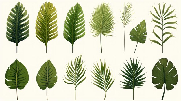 vintage palm leaves nature botanical decorative collection Vector illustration isolated collection tropical leaf set