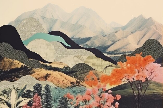 Vintage paper collage with ancient landscape emotional Impact retro style