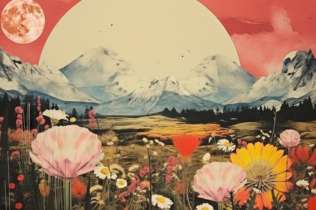 vintage paper collage with landscape emotional Impact retro style