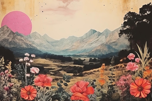 vintage paper collage with landscape emotional Impact retro style