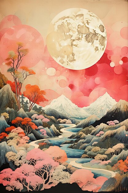 Vintage paper collage with landscape emotional impact retro style