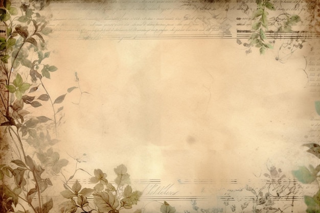 A vintage paper with leaves and flowers on it
