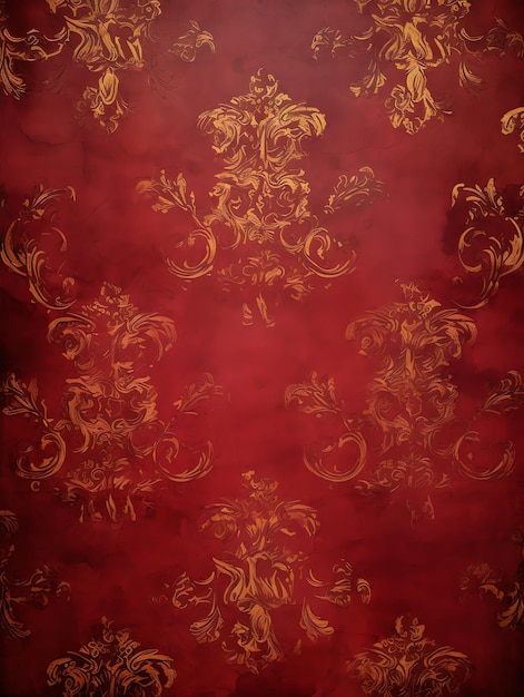 Photo vintage paper with maroon antique damask pattern with gold accents backdrops wall paper