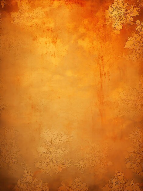 Vintage paper with orange antique damask pattern with gold accents backdrops wall paper