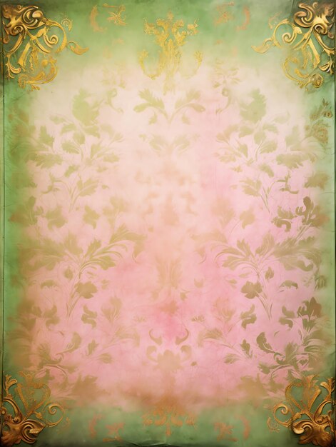 Foto vintage papier met roze en groen antieke damask patroon met gouden accenten achtergronden muur