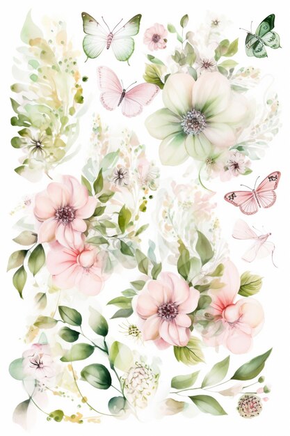 Vintage pastel flower illustration background Generative Ai