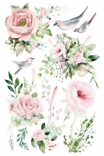 Vintage pastel flower illustration background Generative Ai