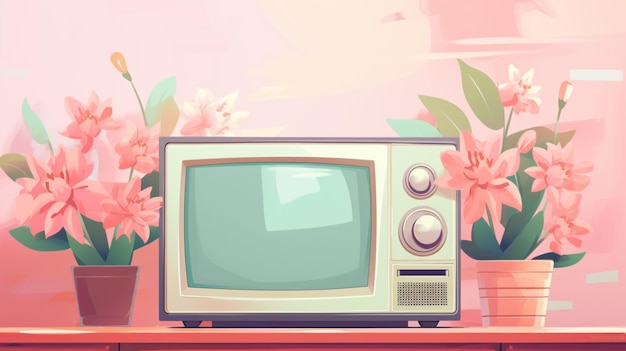 Vintage pastel TV illustration