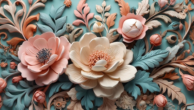 Vintage pattern with intricate floral motifs and pastel color palette high resolution