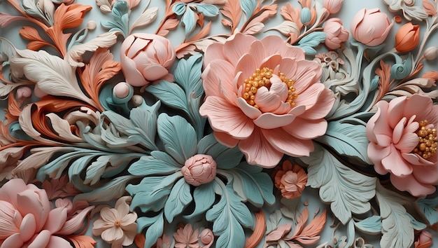 Vintage pattern with intricate floral motifs and pastel color palette high resolution