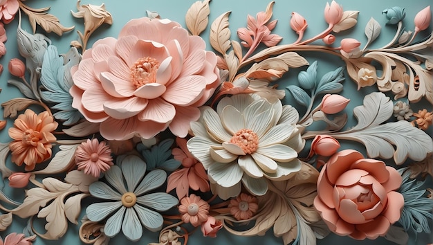 Vintage pattern with intricate floral motifs and pastel color palette high resolution