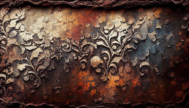 Vintage patterns on rusty rusty rustic metal surface closeup