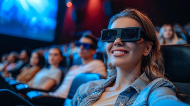 vintage people watching movie in the cinema wearing 3d black lens glasses