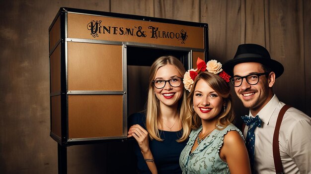 Vintage photo booth with friends capturing memories