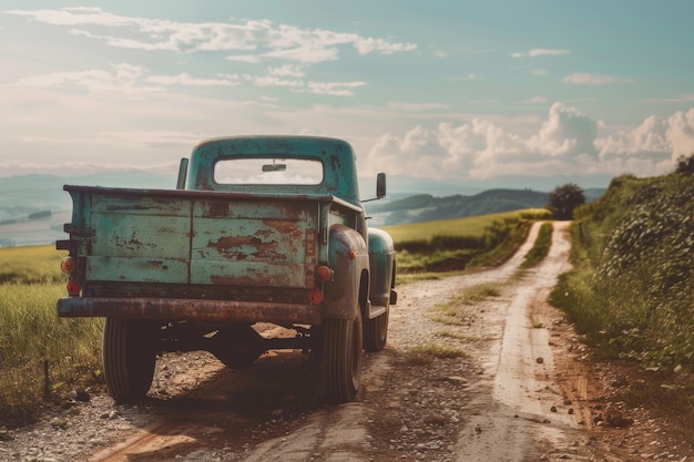 Photo a vintage pickup truck on a country road the trucks rustic charm and practical design make it a reliable workhorse for rural living