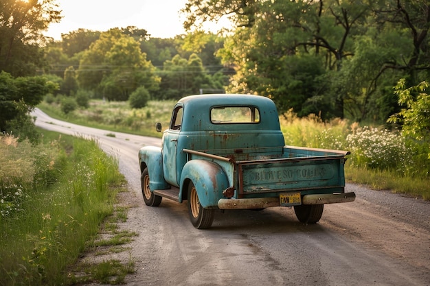 Photo a vintage pickup truck on a country road the trucks rustic charm and practical design make it a reliable workhorse for rural living