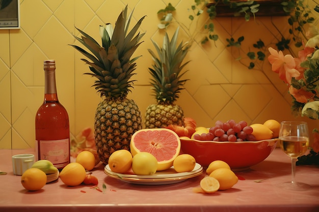 テーブルの上の果物のヴィンテージ写真