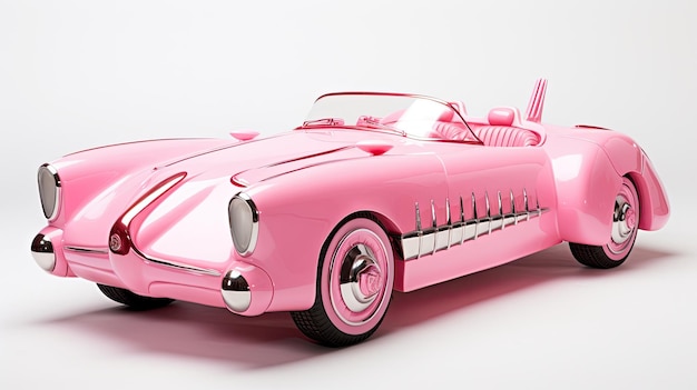 Vintage pink barbie car isolated on white background