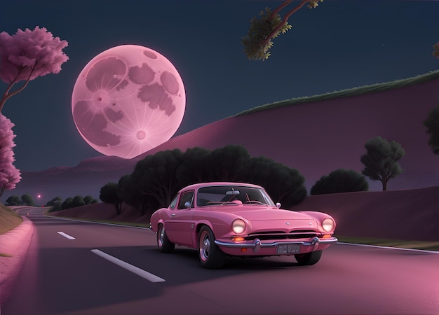 Vintage Pink Car Illustration