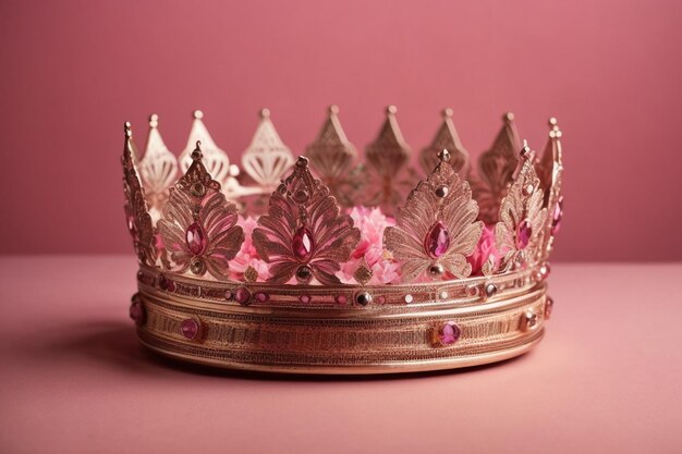 Photo vintage pink crown on a pink background ar c