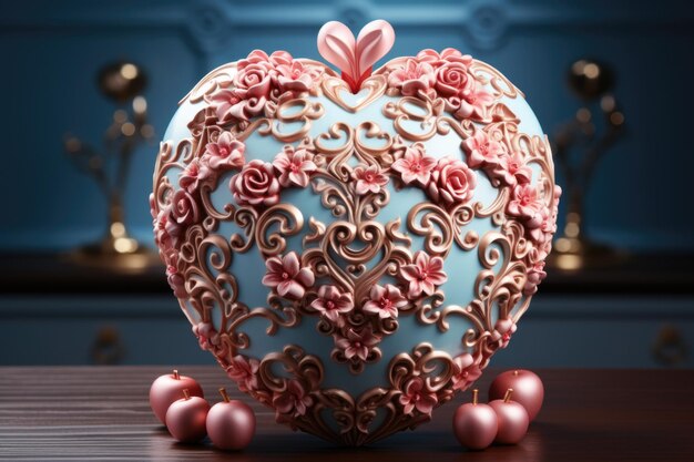 Vintage pink heart with decorations happy valentines day and march eighth concept