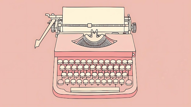 A vintage pink typewriter on a solid pink background The typewriter has a sheet of paper in it and is ready to be used