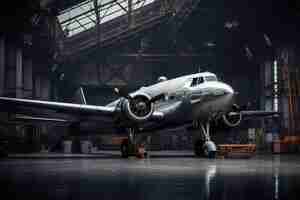 Photo vintage plane in the airport aircraft in the hangar front view ai generated