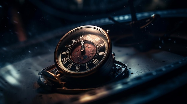 Vintage pocket watch on a dark background Selective focusgenerative ai