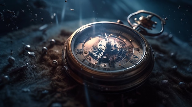 Vintage pocket watch on a dark background Selective focusgenerative ai