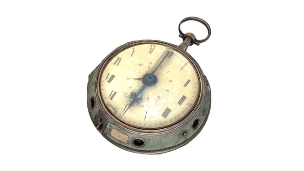 A vintage pocket watch with the number 12 on the face.