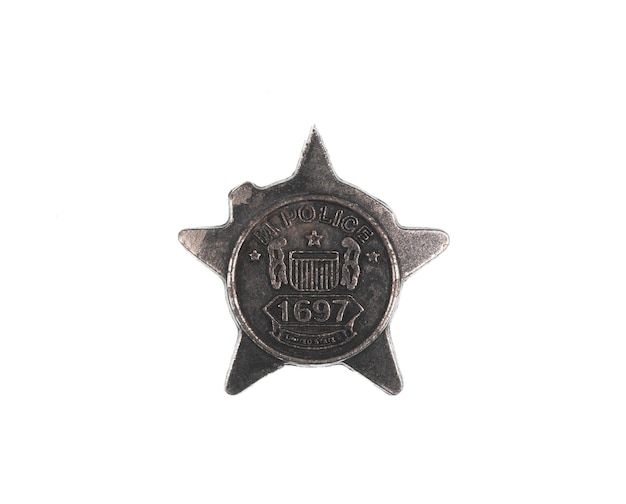 Foto vintage politie badge geïsoleerd op een witte achtergrond