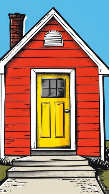 Vintage pop art illustration of a house with vibrant colors