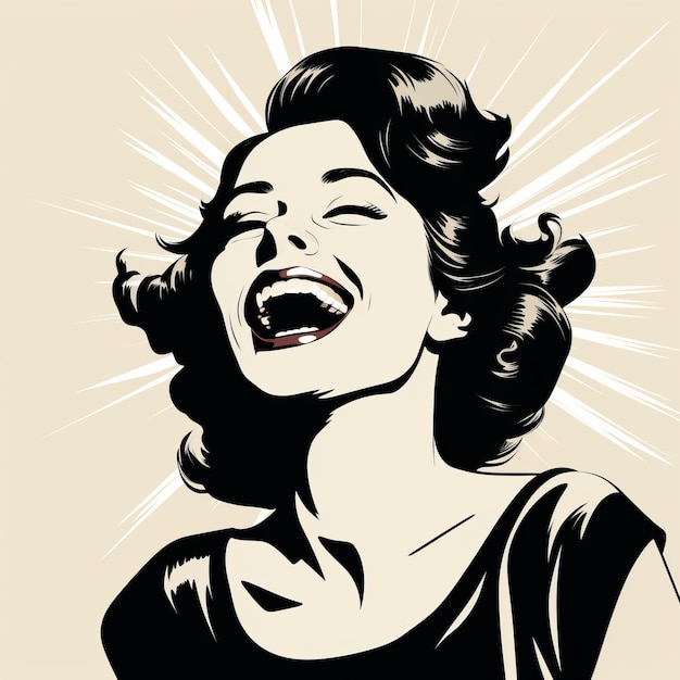 Photo vintage pop art illustration of a laughing woman