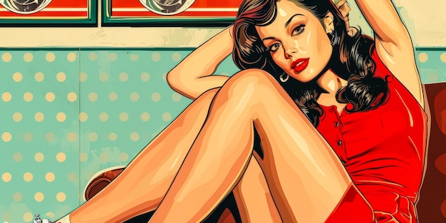 Vintage pop art illustration of a woman with a modern twist