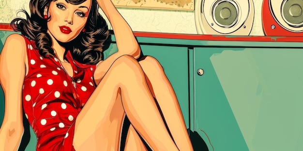 Vintage pop-artillustratie van een vrouw met een moderne twist