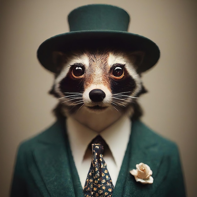 vintage portrait of a cute raccoon