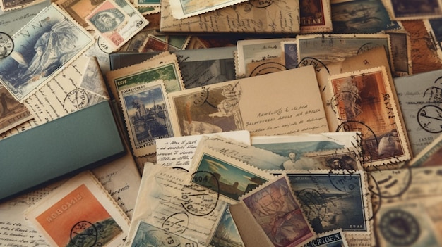 Vintage postcards and stamps collected