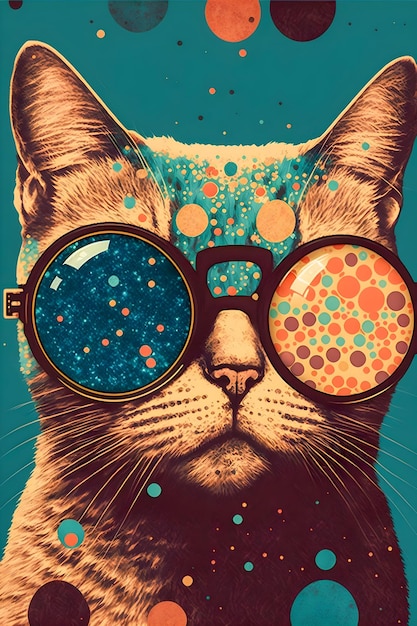 Vintage poster cat whit glasses illustration