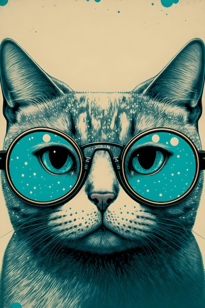 Vintage poster Cat whit glasses illustration