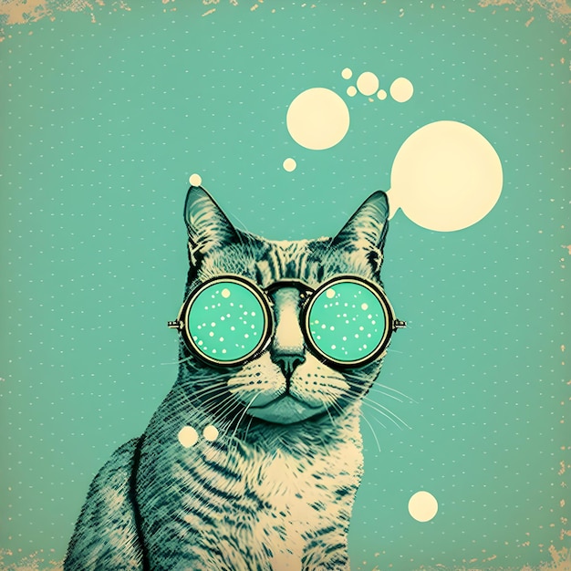 빈티지 포스터 고양이 오순절 안경 그림