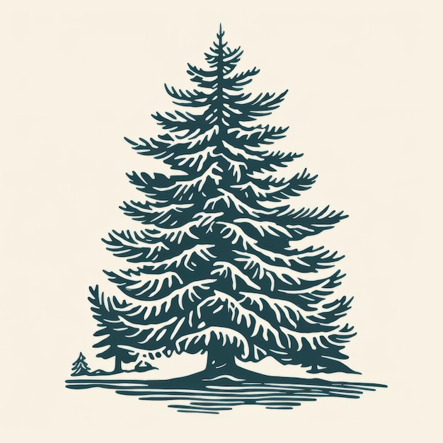 Vintage Poster Design Engraved Pine Tree In Black And White