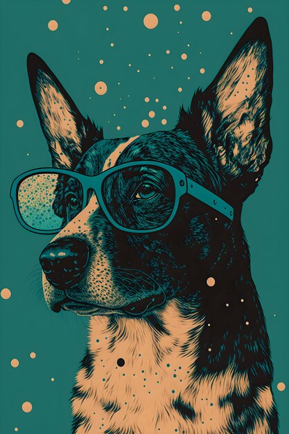 Photo vintage poster dog whit glasses illustration