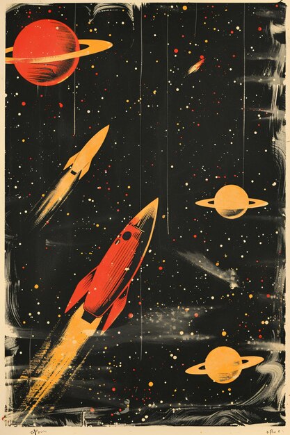 Photo vintage poster on the theme of space and the conquest of worlds suitable for retro scifi posters