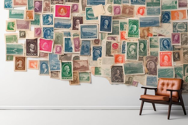 Foto vintage postzegel collage wall mockup