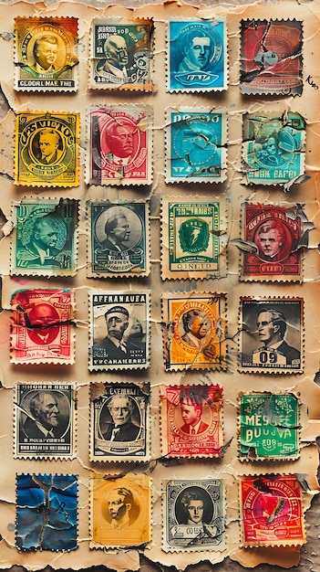 Vintage postzegel ijs met verouderde papiertextuur Vintage een creatieve achtergrond decor collectie
