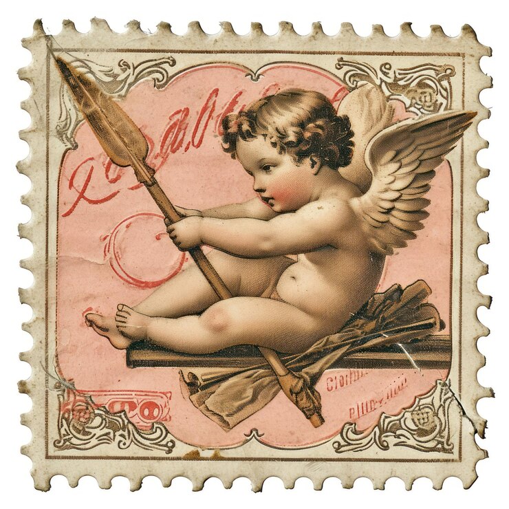 Foto vintage postzegel met cupido papier representatie creativiteit
